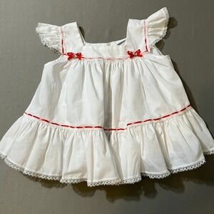 Bryan Kids‎ White Red Trim Ruffle Sleeve Cotton Blend Dress 24 Months
